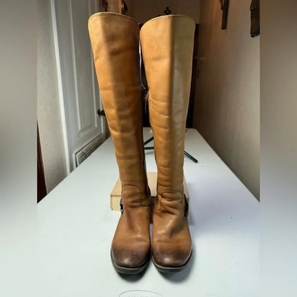 Vince Camuto Bedina Women Brown Leather Pull On Western Riding Boots Sz 7.5